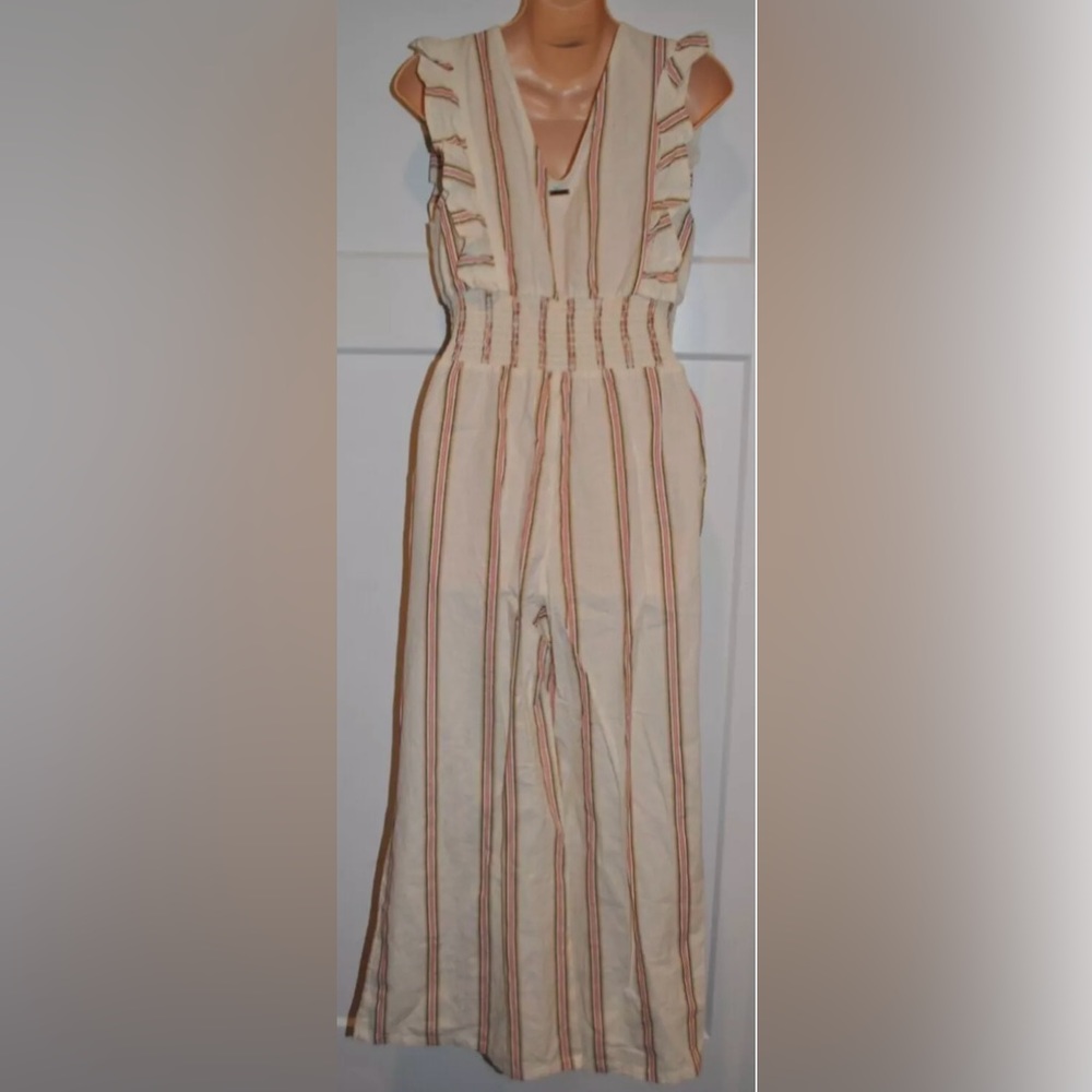 BILLABONG Coming Home Ruffle Smocked Linen Blend Jumpsuit size M - Picture 5 of 5